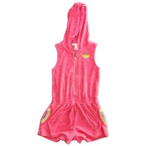 Juicy Couture Girl's Size 6 Terry Sunsuit Track Suit Hooded Romper Pink Size